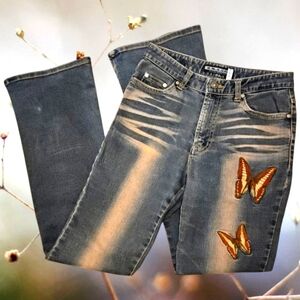 Vintage Flare Embroidered Butterfly Jeans 27"W x 31"L Boho
